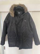 SCHOTT Insulated Mens Parka Coat Black Nylon Hooded XL