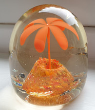 ORANGE PALM TREE DUMP SHAPE CLEAR GLASS PAPERWEIGHT 6.5 cm