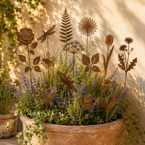 Rusty metal garden stake - metal,