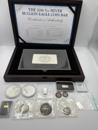 Silver bars and coins bundle - and,
