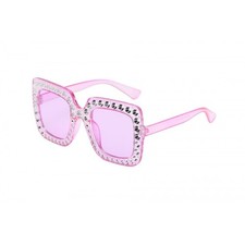 Oversized Square Sunglasses with Diamante Crystal Stones - Pink or Black