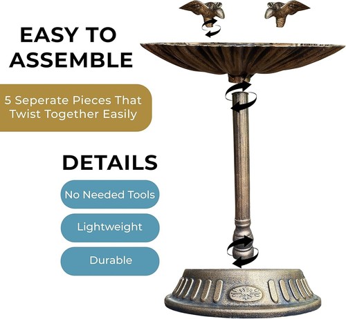 Bronze effect bird bath - bird, with