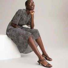 La Redoute Sunray Pleated Midi Dress Size 10 Dotted Print Black Chiffon RRP £85