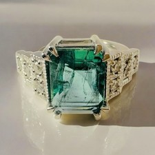 4.45 Ct Zambian Emerald, 0.40 Ct Natural Diamond Ring Platinum IGI/WGI Certified
