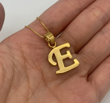 Alphabet Initial Letter E Pendant Necklace 18" 14K Yellow Gold Plated Silver