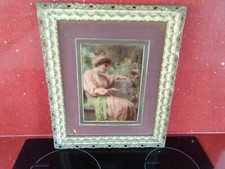  Antique Crystoleum by Henry Ryland Classical Maiden tickling cat with feather