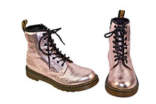 Dr Martens 1460Y pink metallic leather 8 eyelet zip & lace up boots UK 4. EU 37
