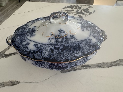 Antique english flow blue gold - flow, blue/gold