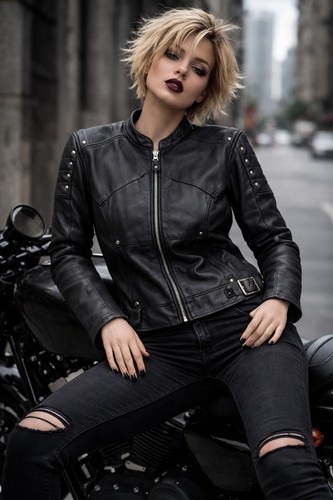 Arlen ness black leather biker - black,