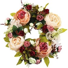 12in Artificial Peony Flower Front Door Wreath Spring Summer Wedding Party Decor