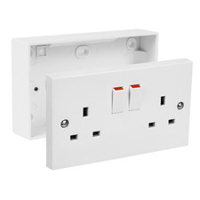 13A Double Wall Plug Socket 2 Gang with Switched Plug & 25mm Pattress Back Box