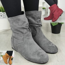 Pixie Ankle Boots Hidden Wedge Shoes Pull On Rouched Ladies Heels Womens Sizes