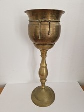 Antique Brass Jardinere Planter Pedestal Stand & Pot Rope Decoration Excellent
