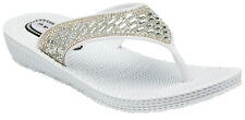 Dunlop Womens Summer Sandals  Comfort Low Wedge Diamante Occasion Flip Flops
