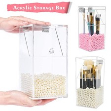 EXTRA LARGE  Makeup Brush Holder Pen Storage Box Acrylic Organizer With Pearls