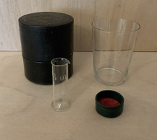 Etched Medical Glass &Leather Case & Minim Glass Measure - Vintage Apothecary