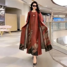 Women Summer Two Piece Dress Suit Casual Printed Long Dress Set for Mother