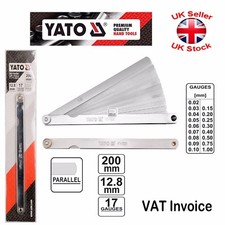 Yato Professional Metric Feeler Gauge 17 Blades 200mm Taper 0.02-1mm Measure Gap