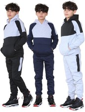 Kids Contrast Hoodie Tracksuit Set Boys Joggers & Top Loungewear Outfit 5-13 Yrs