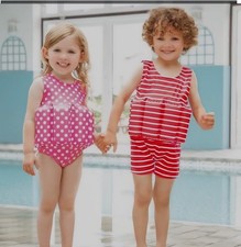 Girls Pink Polka Float Swimsuit. Swimming Costume. Built In Floats, Can Take Out