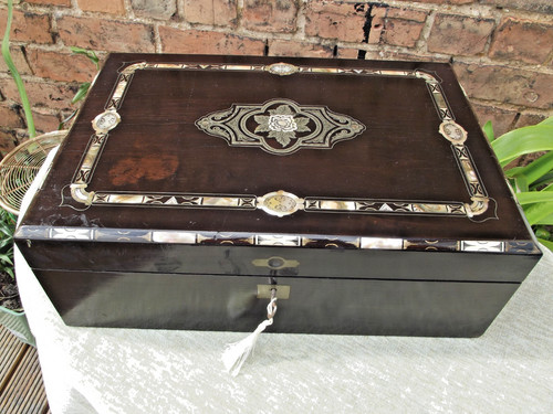 Ebonised writing slope inlaid - writing,