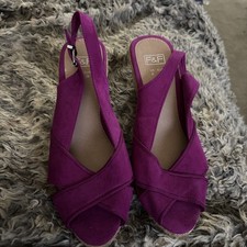 F&F Size 6 Wedged Faux Suede Sandals Hot Pink