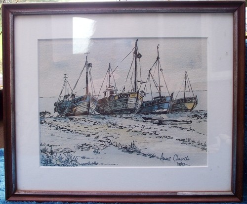 Beached fishing boats print - beached,