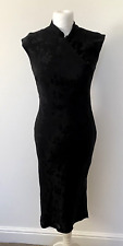 VTG 90s Hyphen Debenhams Black Sleeveless Oriental Style Pencil Midi Dress 10.