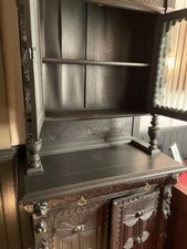 A pair of black ebonised flemish dresser buffet in solid oak. Victorian era.