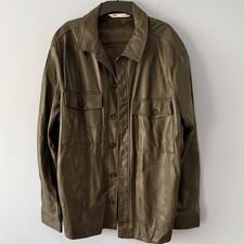 Zara Man Fake Leather Shirt Khaki Green Grey Size XL