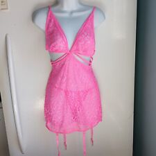 Dream Girl Hot Pink Garter/Slip with Thong Panty Never Worn Display  Sz Med