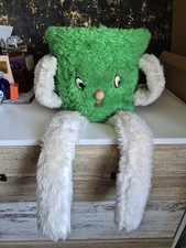 Vintage Retro Dusty Bin Plush Fluffy green  Plastic Storage Tub Dustbin 70-80s 