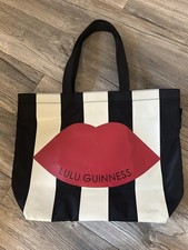 Lulu Guinness BNWT  tote bag black and white stripe red lips