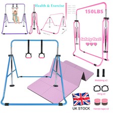 Adjustable Kids Gymnastics Bars Horizontal High Bar Home Gym Training + Yoga Pad