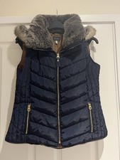 Joules Maybury Marine Navy Chevron Quilt Padded Gilet With Hood Size 14