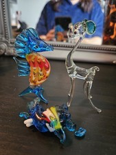 Lot of 3 Derpy Miniature Glass Animals – Seahorse, Elephant And Deer(?)