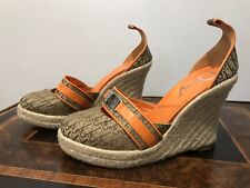 Authentic Dior Orange Leather And Diorissimo Canvas Espadrille Wedges Size 5.5UK