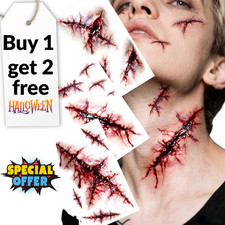Halloween Zombie Scars Stitches Temporary Tattoos Party Wound Face Make Up Kit