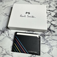 PS PAUL SMITH Mens Black Leather Stripe Card Holder Wallet BNIB Authentic