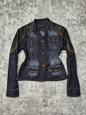 vtg avant garde denim jacket w/ patch leather shoulders miss sixty diesel style