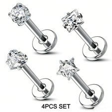 4Pc Surgical Steel Labret Stud