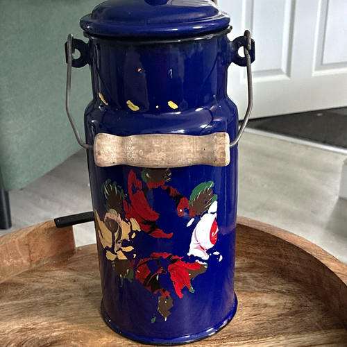 Blue enamel milk churn - blue,