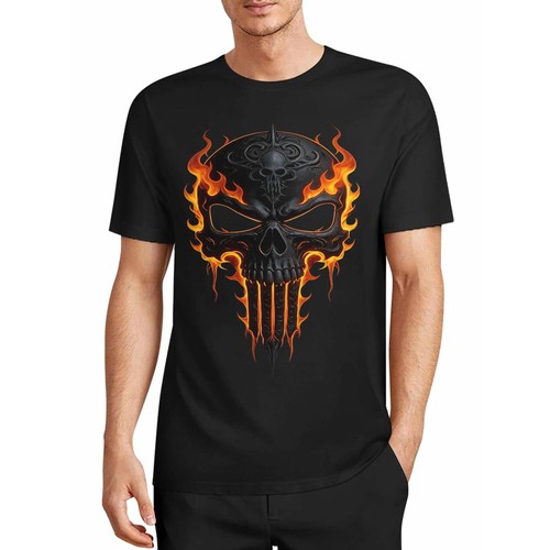 Men tshirt flame skull - skull, print