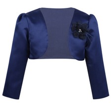 Girls Long Sleeves Bolero Shrug Wedding Satin Open Front Flower Girl Cardigan