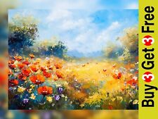 Sunlit Poppy Field 5"x7" Print on Matte Paper | Radiant Nature Oil Artwork