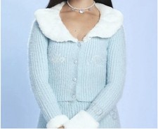 FOREVER 21 X Hello Kitty & Friends Blue Faux Fur Cardigan Sweater Top Small