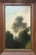 Original Antique Landscape Sky, Trees, Nature, Oil Painting, Framed