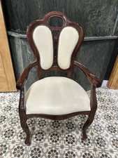Set of 25 Italian Antique Mahogany Dining Chairs – Cream Faux Leather – Used