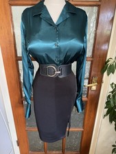 Vintage Fitted Extreme Shine Liquid Satin Secretary Blouse Size 8,10 Bust 40ins