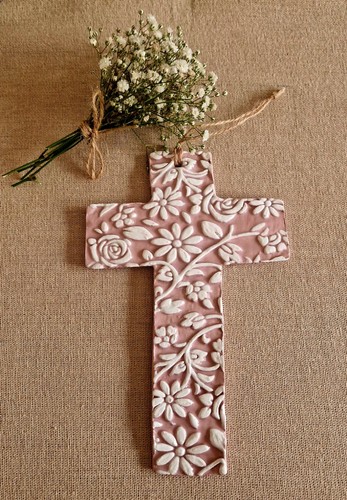 Decorative handmade clay cross - decorative,